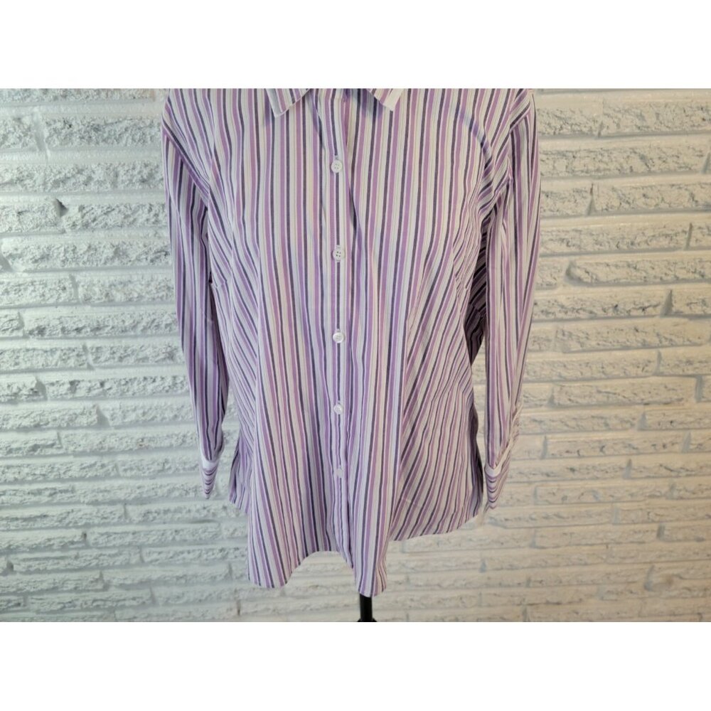 Style & Co 18 Plus Size Shirt Purple Striped Cotton Blend Button Up STR215E - Picture 4 of 9